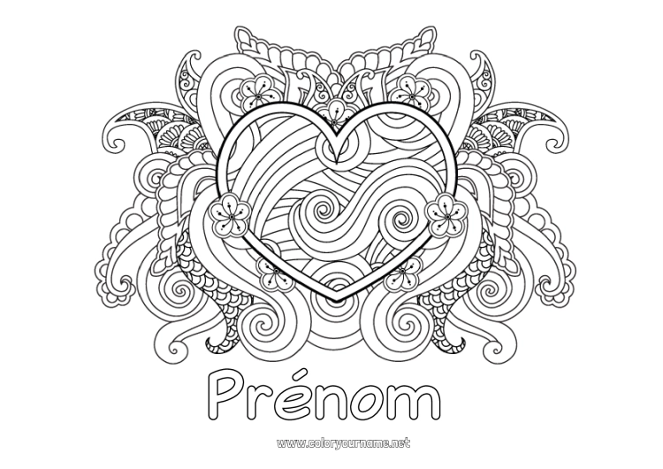 Coloriage à imprimer Mer Grand coeur Zentangle