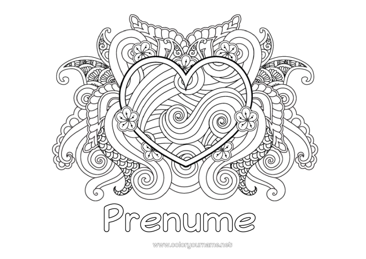 Pagină de colorat de imprimat Mare Inimă mare Zentangle