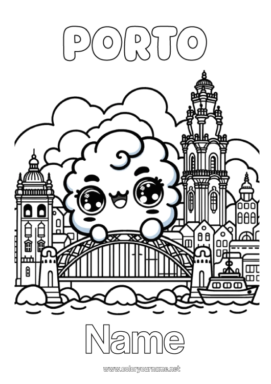 Coloring page to print City ??landscape Bridge Portugal