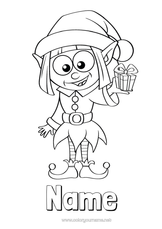 Colouring page to print Christmas Elves Christmas Elf Colouring Pages