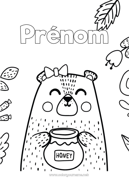 Coloriage à imprimer Ours Mignon Bonne fête Je t'aime Ourson Animaux de la forêt