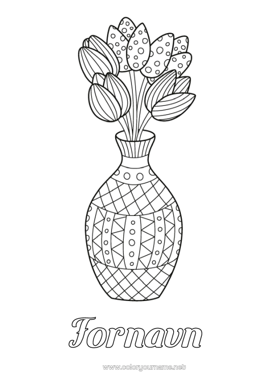 Fargeleggingssiden til utskrift Tulipan Zentangle Bukett Nederland