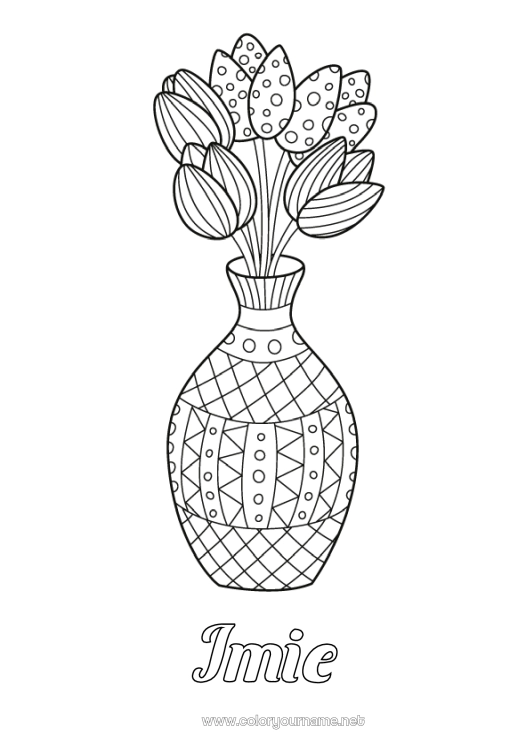 Kolorowanka do wydruku Tulipan Zentangle Bukiet Holandia