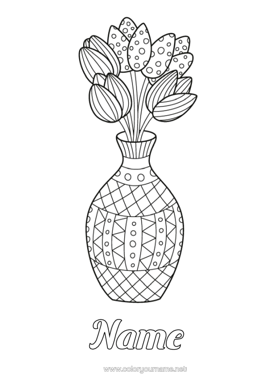 Colouring page to print Flowers Tulip Zentangle Bunch Netherlands