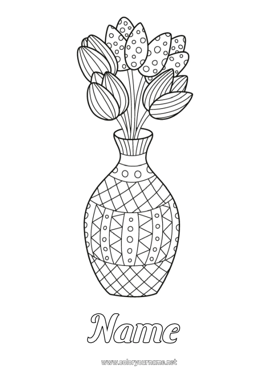 Coloring page to print Tulip Zentangle Bouquet Netherlands