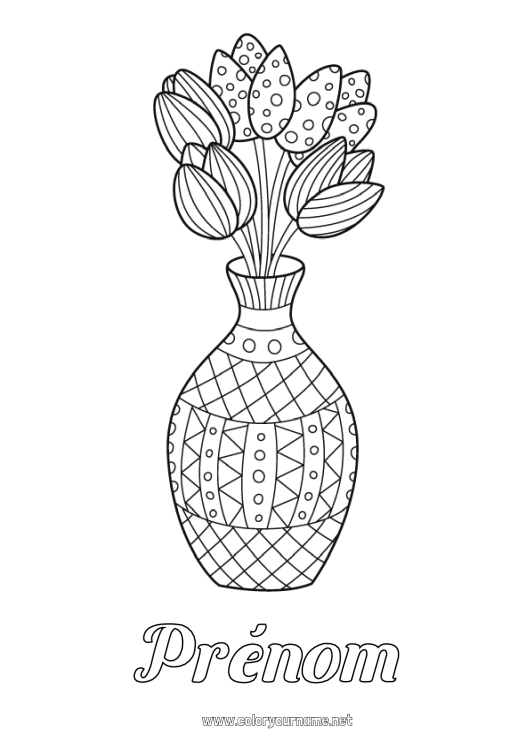 Coloriage à imprimer Tulipe Zentangle Bouquet Pays Bas