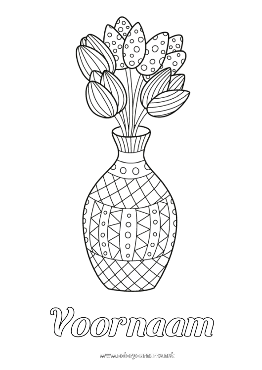 Kleurplaat om af te drukken Tulp Zentangle Boeket Nederland