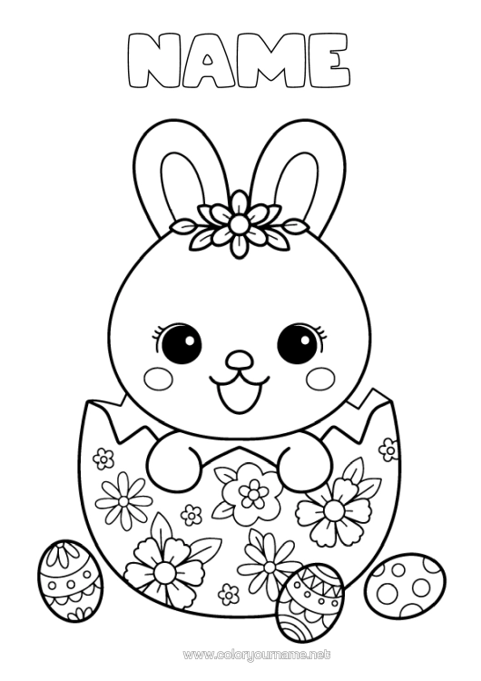 Colouring page to print Cute Cute Rabbit Easter Eggs Easter Forest Animals