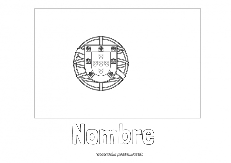 Dibujo para colorear para imprimir Geografía Bandera País Portugal