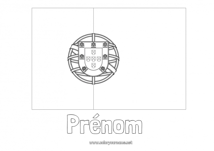 Coloriage à imprimer Géographie Drapeau Pays Portugal