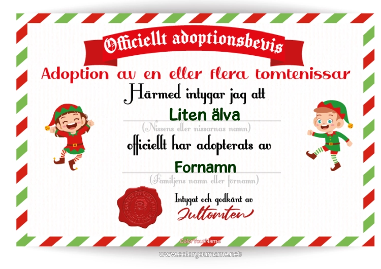 Färgläggningssida att skriva ut Julnissar Brev Från Busiga Tomtar Officiell Adoption Av En Julnissa Lutin Farceur Id-Papper