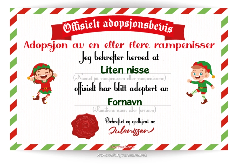 Fargeleggingssiden til utskrift Julealver Brev Fra Rampete Nisser Offisiell Adopsjon Av En Nisse Lutin Farceur Identitetsdokumenter