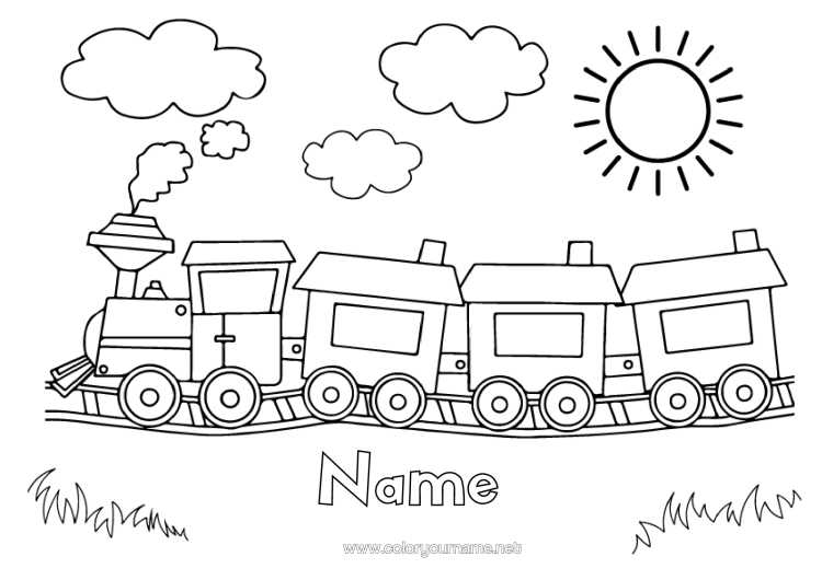 Colouring page to print Vehicles Train Locomotive Easy Colouring Pages Land Public Transport