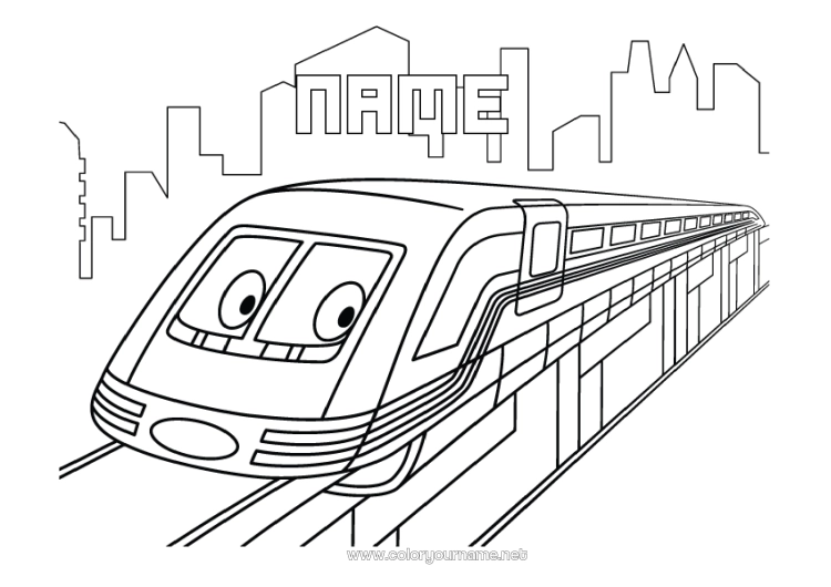 Coloring page to print Vehicles Train Ground public transport Character vehicles