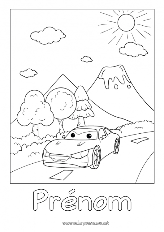 Coloriage à imprimer Véhicules Volcan Voiture Voitures, vans et camping-cars Dessin animé Cartoon Véhicules personnages