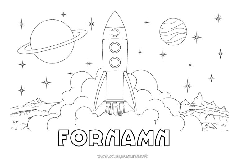 Färgläggningssida att skriva ut Raket Fordon Utrymme Planeter och solsystem Astronomi Luftfartyg