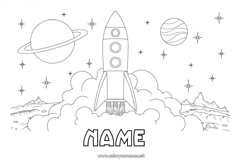 Coloring page to print Rocket Space Planets and solar system Astronomy Aerial vehicles