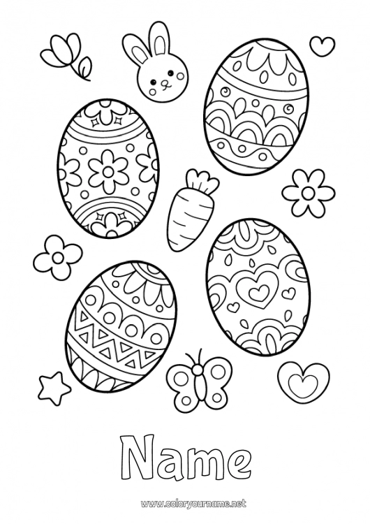 Coloring page to print Kawaii Easter eggs Easter