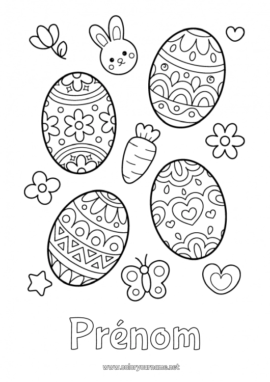 Coloriage à imprimer Kawaii Oeufs de Pâques Pâques