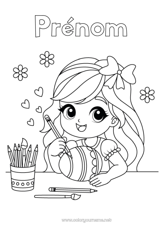 Coloriage à imprimer Art Fille Oeufs de Pâques Pâques Peinture