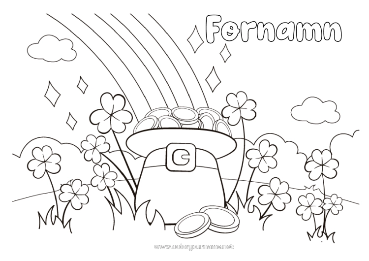 Färgläggningssida att skriva ut Tur Klee Sankt Patriks fest Regnbåge Hatt Delar