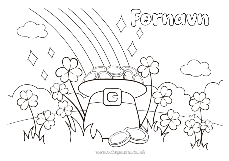 Fargeleggingssiden til utskrift Sjanse Klover St. Patricks festdag Regnbue Hatt Deler