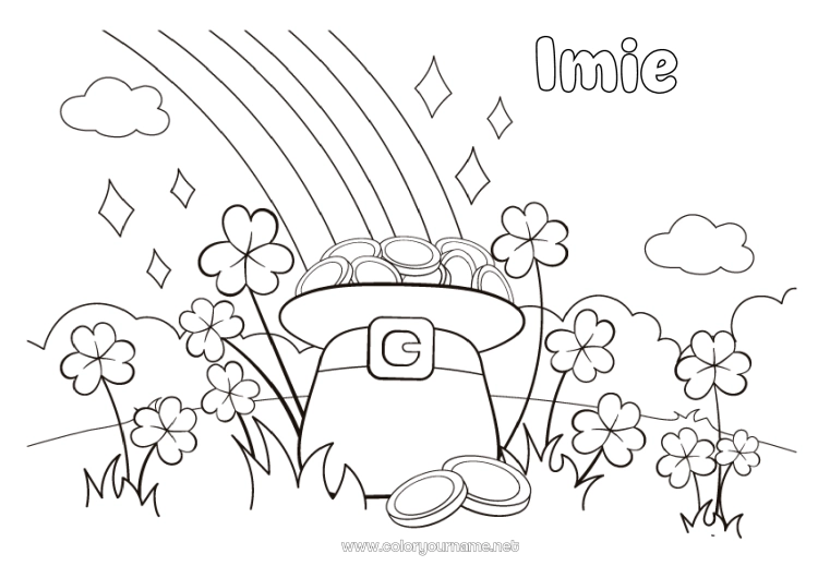 Kolorowanka do wydruku Szansa Koniczyna Święto Świętego Patryka Tęcza Kapelusz Części