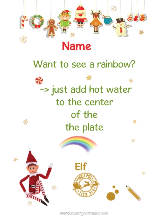 Coloring page to print Christmas elves Christmas Elf's Mission Rainbow