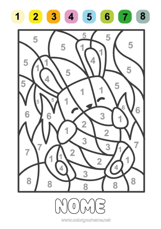 Pagina da colorare da stampare Numero Coniglio Colorare per numeri Attività per Bambini Uova di Pasqua Pasqua Animali della foresta