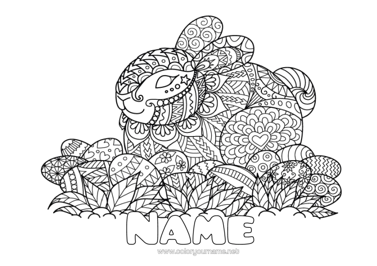 Colouring page to print Mandala Rabbit Animal Easter Forest Animals