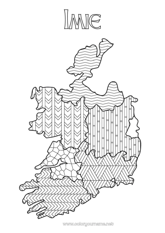 Kolorowanka do wydruku Geografia Irlandia Zentangle Kraj Mapa krajów