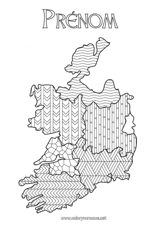 Coloriage à imprimer Géographie Irlande Zentangle Pays Carte des pays