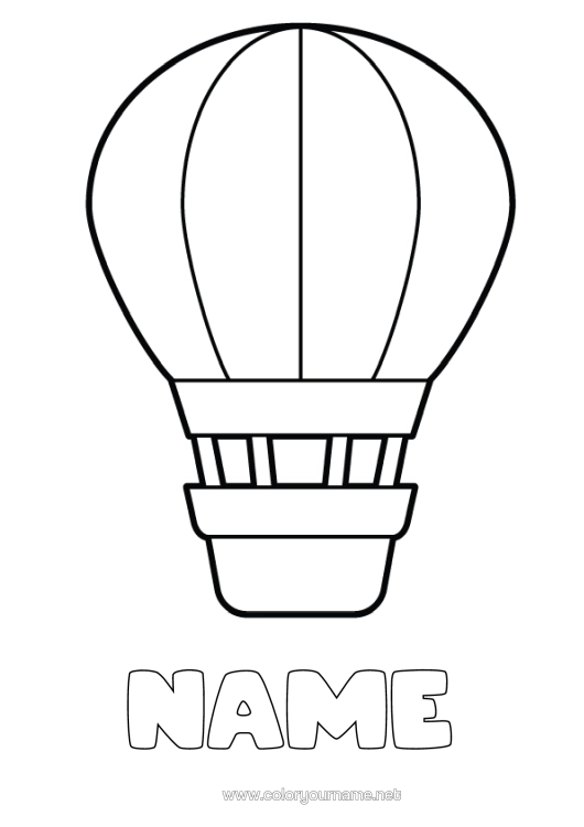 Colouring page to print Vehicles Hot Air Balloon Easy Colouring Pages Aerial Vehicles
