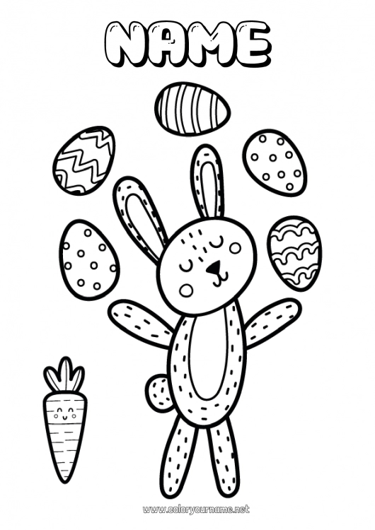 Coloring page to print Bunny Animal Easter eggs Easter Forest animals