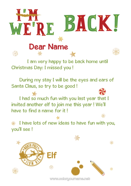 Colouring page to print Christmas Elves Letters From Mischievous Elves Letter From The Elf Additional Mischievous Elf