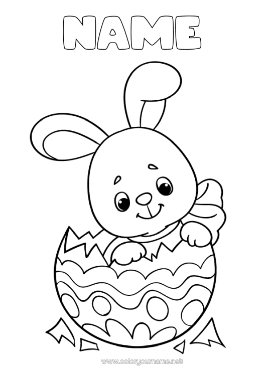 Colouring page to print Cute Rabbit Animal Easter Eggs Easter Forest Animals