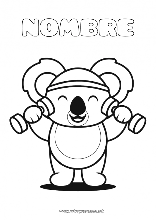 Dibujo para colorear para imprimir Lindo Sport Kawaii Animales Koala Otros animales del mundo Otros deportes