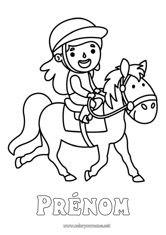 Coloriage à imprimer Sport Cheval Fille Animal Animaux de la ferme Autres sports équitation