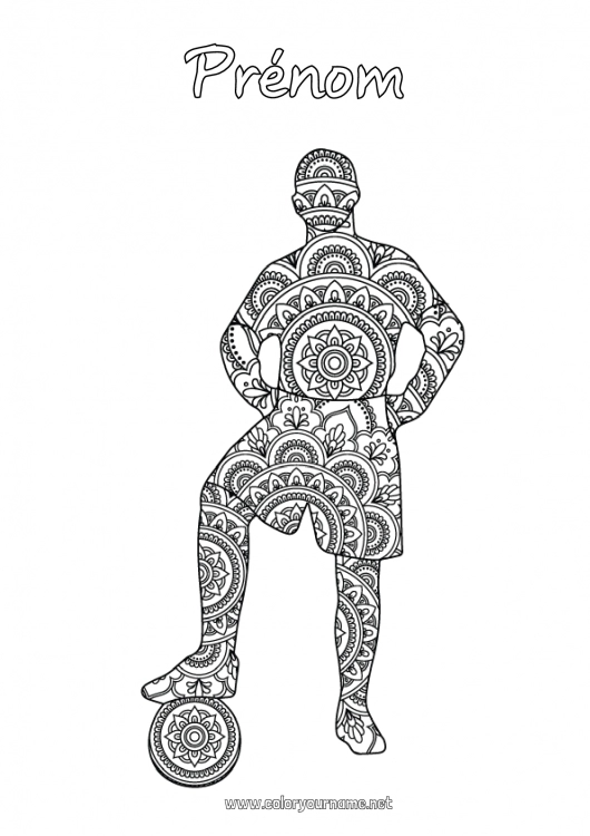 Coloriage à imprimer Football Mandala Coloriages complexes Zentangle Sports d'équipe Footballeur footballeuse