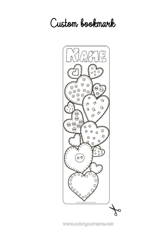 Colouring page to print Heart I Love You. Valentine's Day Bookmark
