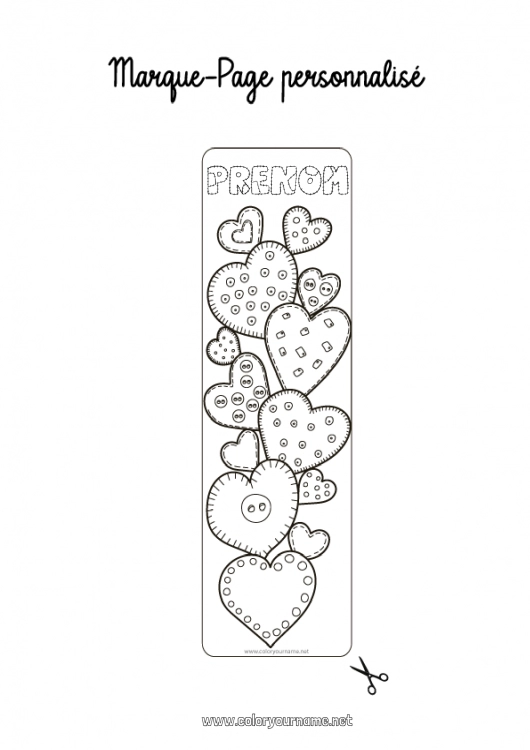 Coloriage à imprimer Coeur Je t'aime Saint valentin Marque page