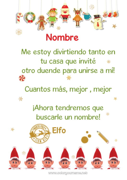 Dibujo para colorear para imprimir Elfos de navidad Misión del Elfo de Navidad Cartas de elfos bromistas Carta de Llegada del Elfo