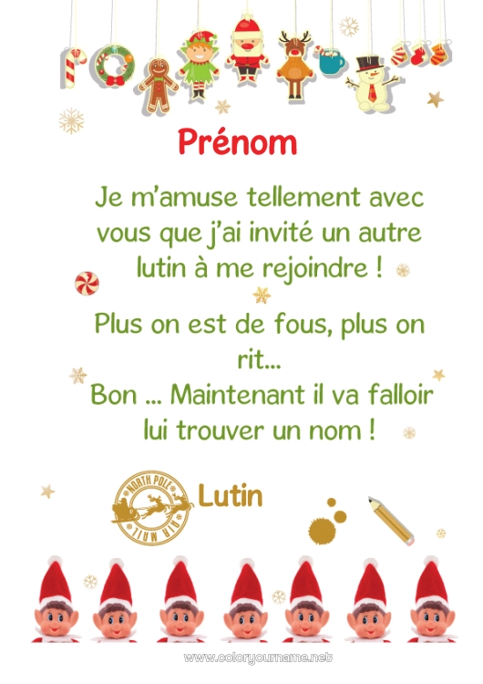 Coloriage à imprimer Lutins de Noël Mission du lutin de Noël Lettres de lutins farceurs Lettre d'arrivée du lutin