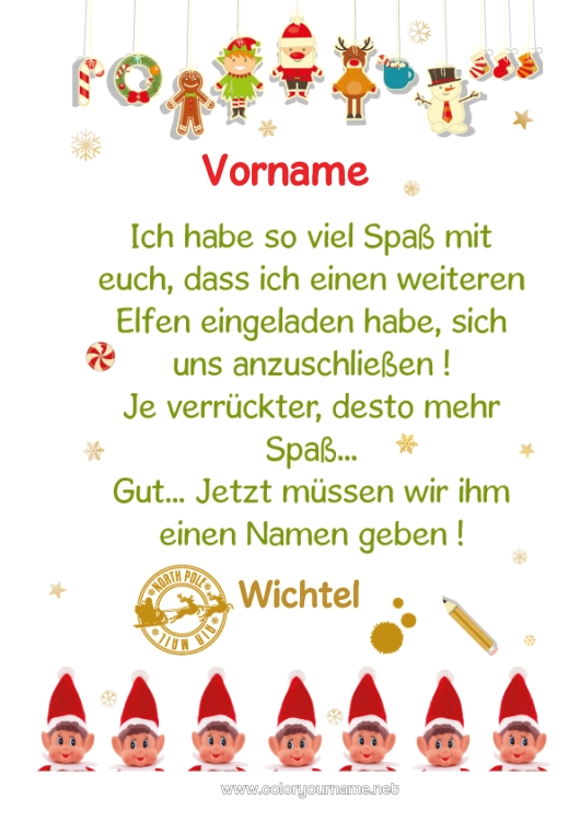 Malvorlage zum Ausdrucken Weihnachtself Weihnachtselfenmission Elfenstreiche-Briefe Elf Ankunftsbrief