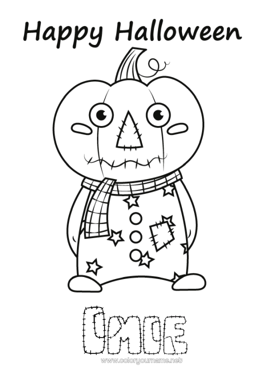 Kolorowanka do wydruku Przebranie Potwór Dynia Napis 'halloween'