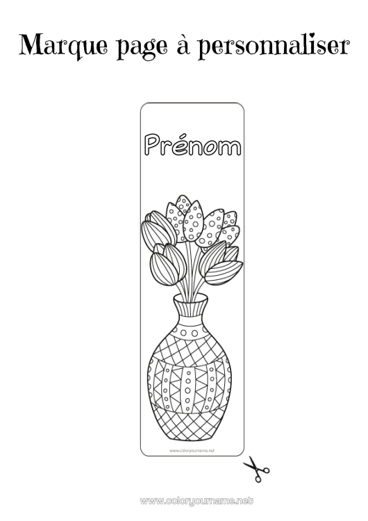 Coloriage à imprimer Fleurs Marque page Vase Tulipe Bouquet