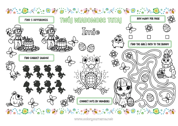 Kolorowanka do wydruku Wiosna Aktywności dla dzieci Punkty do połączenia Wielkanoc Zestaw do druku na stół Liczby do Połączenia