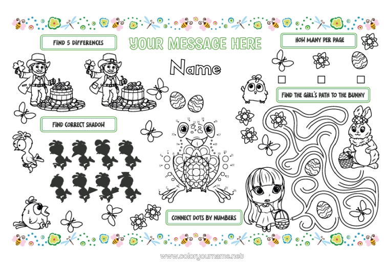 Colouring page to print Spring Children's Activities Connecting Points Easter Printable Placemat Connect The Numbers