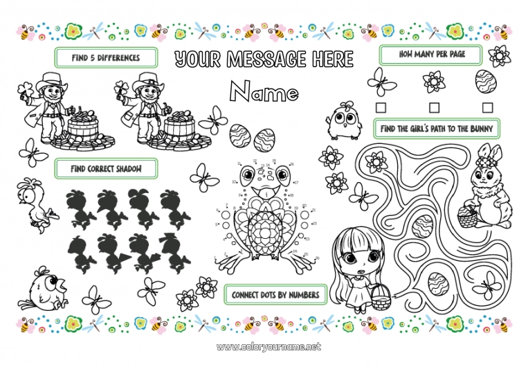 Coloring page to print Spring Children's activities Connect the dots Easter Printable Placemat