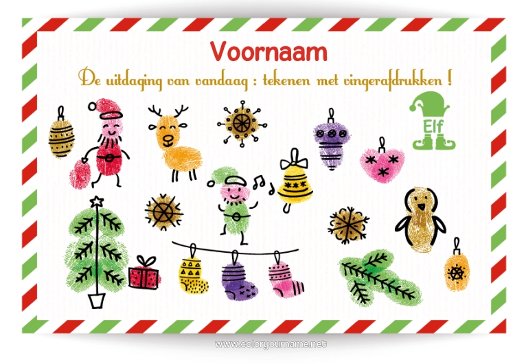 Kleurplaat om af te drukken Kerstelf Kerstmis Kerstelf Opdracht Brieven van ondeugende elfjes Activiteiten voor Kinderen